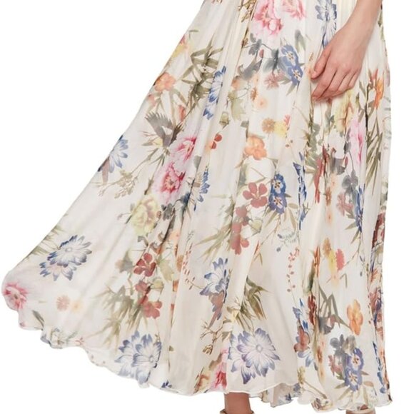 Summer Full Length Boho Floral Print Pleated Chiffon Long Maxi Skirt - Picture 4 of 4